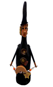 Country Folk Art Primitive Handmade Wooden Halloween Witch Figurine