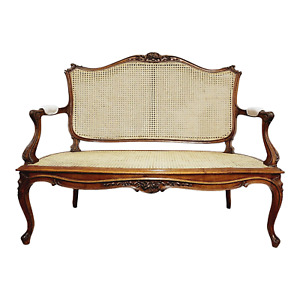 Antique Mid 19th Century French Louis Xv Style Cane Settee