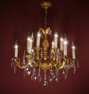 Chandelier Vintage Crystal Gold Bronze Brass Crystal 12 Light 26 Lightings