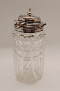 1800 S Sheffield Sterling Silver Cut Crystal Condiment Jar Hallmarked Es Ws