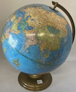 Vintage World Globe 12in 1980 S Cram S Metal Base And Halo World Imperial Usa