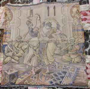 Vtg Scenic Tapestry Wall Hanging Dancing Girls Medieval Bazaar 17 X 18 