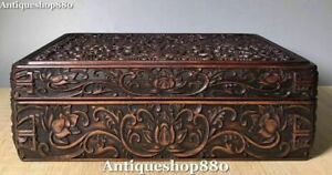 14 Huanghuali Wood Carving Lotus Flower Ancient Book Box Storage Case Statue