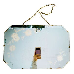 Vintage Art Deco Floral Beveled Hanging Frameless Mirror Rectangular Octagon Sha