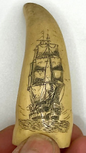 Artek Scrimshaw Whale Tooth Resin Reproduction Ship Carving In Jfk Library 3 