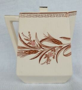 Antique Old Vintage Aesthetic Movement Brown Transferware Teapot Wheat