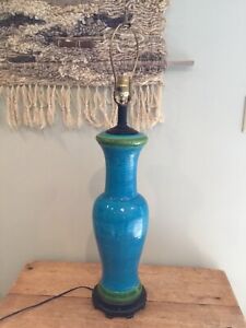Vintage Mcm Aldo Londi Bitossi Large Rimini Blue Green Table Lamp 27 5 Tall Vgc