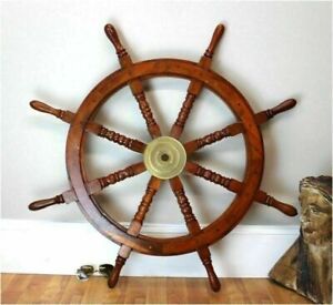 Big Ship Wooden Antique Teak Brass Nautical Steering Wheel Pirate Ship 36 
