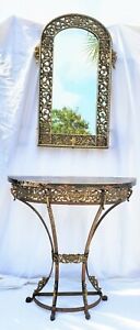 Oscar Bach Bronze Iron Marble Top Console Table Mirror With Grapes Wine Motif