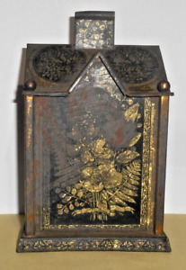 Unusual Early Tin Litho 8 Building Bank With Flowers Shells And Ferns Nr