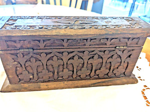 Vintage Hand Carved Wooden Box Indian