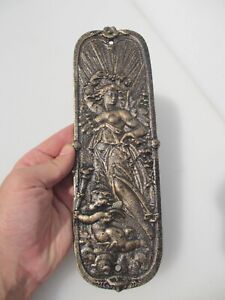 Cast Iron Finger Plate Push Door Handle Old Cherub Lady Nouveau Angel Repro