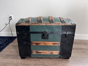 18th Century Antique Vintage Dome Top Steamer Trunk