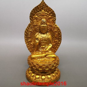 7 4 Asia China Buddhism Pure Copper Gold Plating Guanyin Buddha Statue