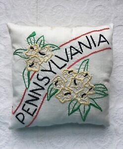 Vintage Embroidered U S State Quilt Top Pennslvania Tiered Tray Tuck