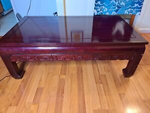 Hand Carved Chinese Solid Rosewood Three Drawer Coffee Table