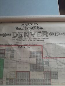 Marsh S Realestate Map Of Denver Copyright 1918 Historical Linen Backed 68x72 In