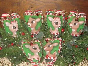 6 Appliqued Hearts Rudolph Clarice Bowl Fillers Ornaments Handmade Christmas