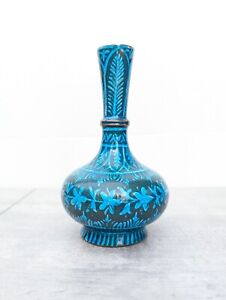 Antique 19th C Studio Art Pottery Vase Turkish Middle Eastern Turquoise Teal