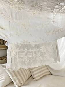Amazing C1890 Bed Canopy Tambour Unique Handmade Cornely Antique Lace Curtain C