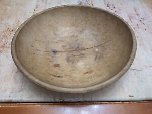 Primitive Wood Dough Bowl Early Out Of Round 13 Patina Country Farmhouse Boho