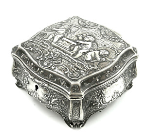 800 German Silver Figural Trinket Jewelry Table Box Cherubs C1900