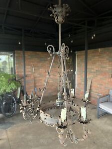 Antique Wrought Iron Gas Light Chandelier Needs Restored