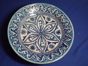 Antique Middle Eastern Persian Turkish Blue White Pottery 9 Footed Bowl Plate