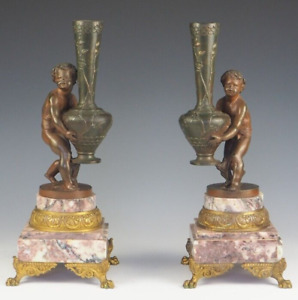 Pair Of 19th Century French Cherubs Putti Flower Vases