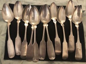 Set Of 11 Lewis Owen Montgomery Alabama Coin Silver Serving Spoons Southern Coin