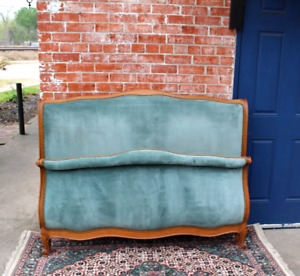 French Antique Upholstered Louis Xv Full Size Bed Baby Blue Color