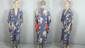 Vintage Retro Purple W Floral Traditional Ethnic Chinese Asian Kimono Coat Os
