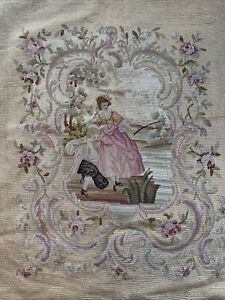 Tapestry Panel Antique French Needlepoint Needlework 19th Century Petit Point