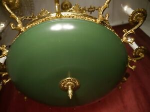 Fine Chandelier Green Varnish Large French Empire Ceiling Lamp 12 Light 31 