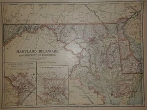Old Vintage 1925 State County Map Maryland Delaware Free S H