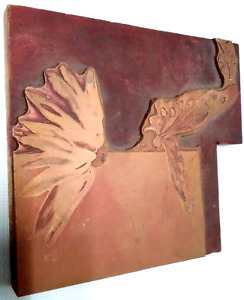 Vintage Copper On Wood Printers Block Butterfly Moth Flower 7 X 8 Inch Large