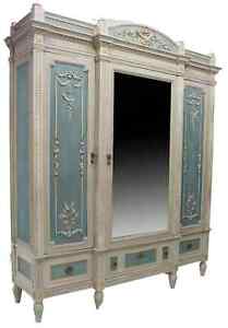 Antique Armoire Louis Xvi Style Painted Breakfront Mirror Parcel Gilt 1800s