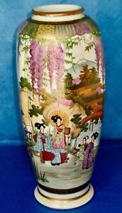 Satsuma Japan Antique Large 10 Vase Hand Painted Gilded Meiji Period