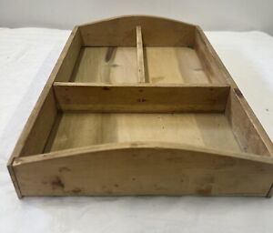 Primitive Wooden Divided Wood Tool Box Vintage 16 X 10 X 2 Silverware Shadow Box