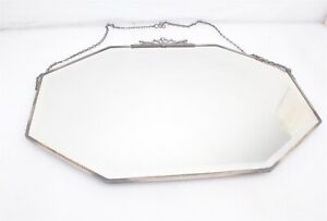 British Import Antique Framed Beveled Art Deco Wall Mirror W Finial Topper