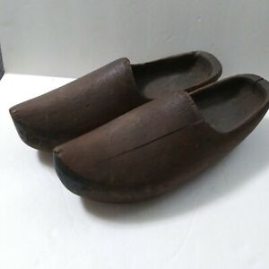 Antique Hand Carved Wood Shoes Pair