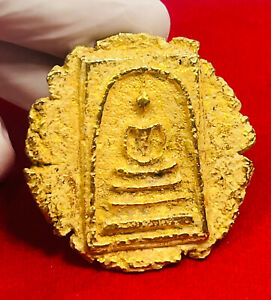 Flat Phra Somdet Crown Gold Leklai Somdej Magic Wealth Energy Protection Amulet