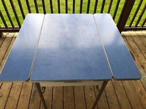 Vintage Blue Extendable Formica Table Pull Out Leaves Utensil Drawer