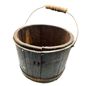 Antique Primitive Old Wooden Sap Bucket With Handle