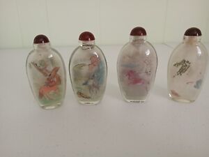 Lot Of 4 Vintage Chinese Reverse Painted Glass Snuff Bottles