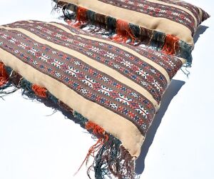 Pair Of Superb Antique Yomud Chuval Pillows Tekke Turkmen Ersari Rug