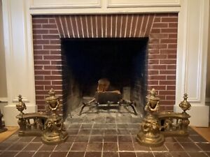 Louis Xvi Style French Antique Gilt Dore Bronze Ormolu Andirons Fireplace Chenet