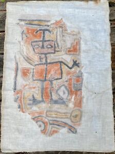 Pre Columbian Large Chancay Painted Textile Showing A Human Fig Unframed 