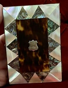 Antique Card Case Excellent Mop Abalone Tortoise Shell Sterling Silver