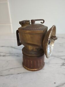 Vintage Just Rite Brass Coal Miner Carbide Areamlined 4 Lamp W 2 5 Reflector